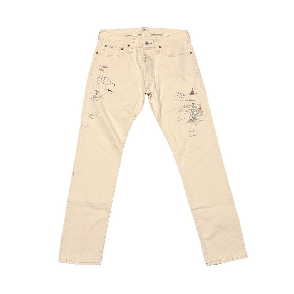 Polo Ralph Lauren The Varick Slim Straight Jeans 30x30 White Boat Button Fly - Picture 2 of 8